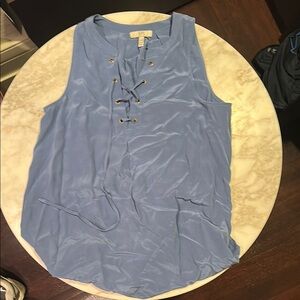 Women's Lace-Up Blue Silk Sleeveless Top